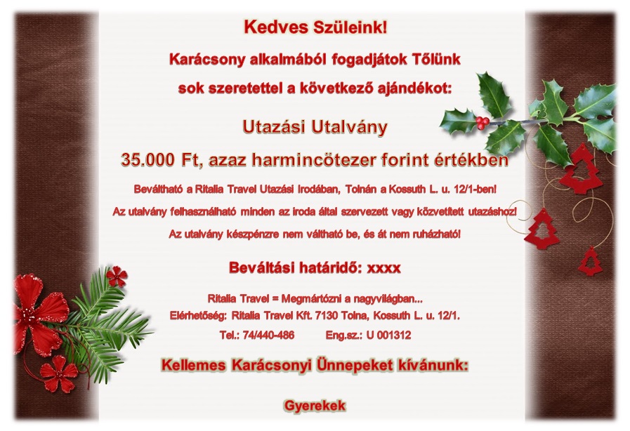 Ajándékutalvány ünnepekre